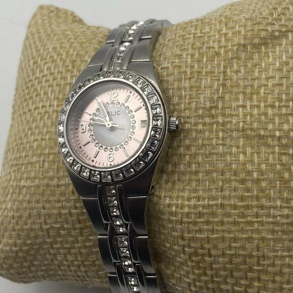 Relic Wet Ladies Watch ZR11787 Pink Face Silver Case CZ Crystals 165 Ft Date - Picture 3 of 6